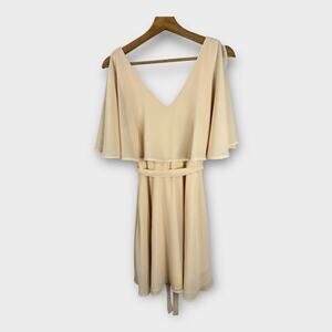 Lulus Womens Medium Cape Overlay Flutter Style A Line Mini Dress Pink Cream